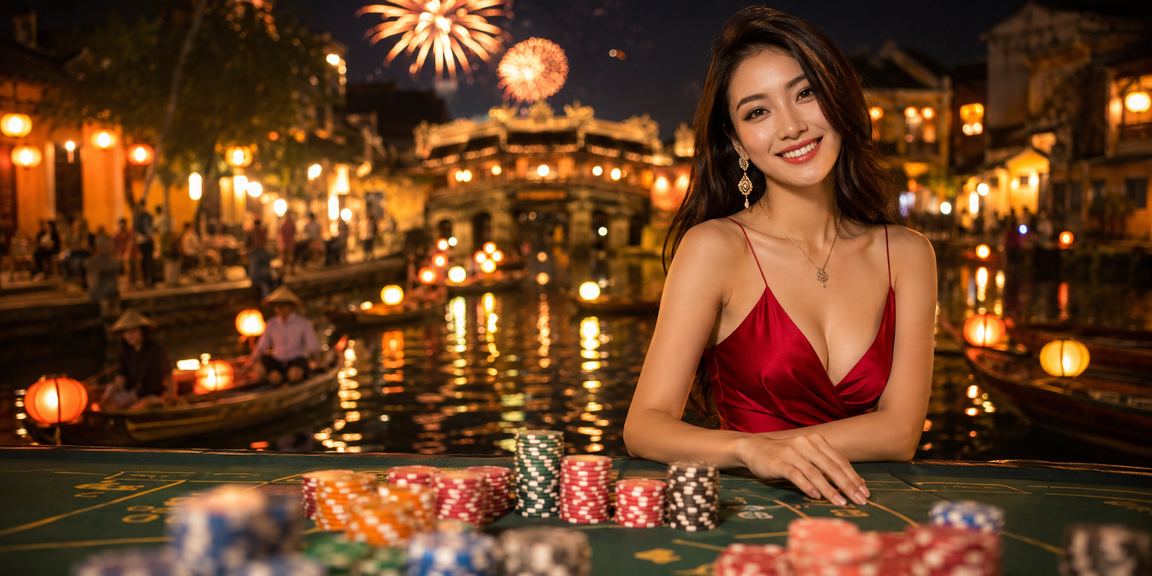 Nhóm bạn tại Hội An xem kèo bóng đá V.League trên điện thoại bên chợ đêm