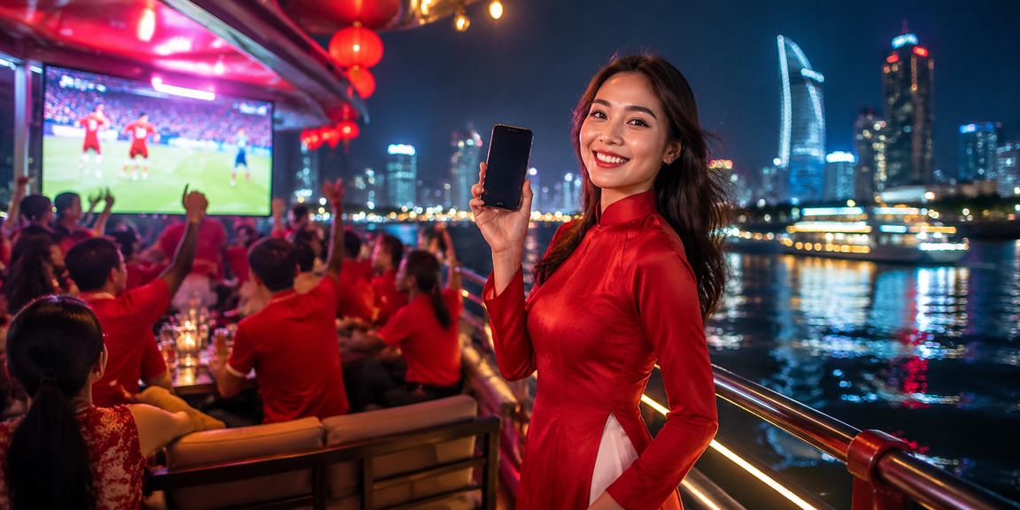 Người dùng Sài Gòn mặc áo dài đăng ký tài khoản và nhận ưu đãi trên ứng dụng di động